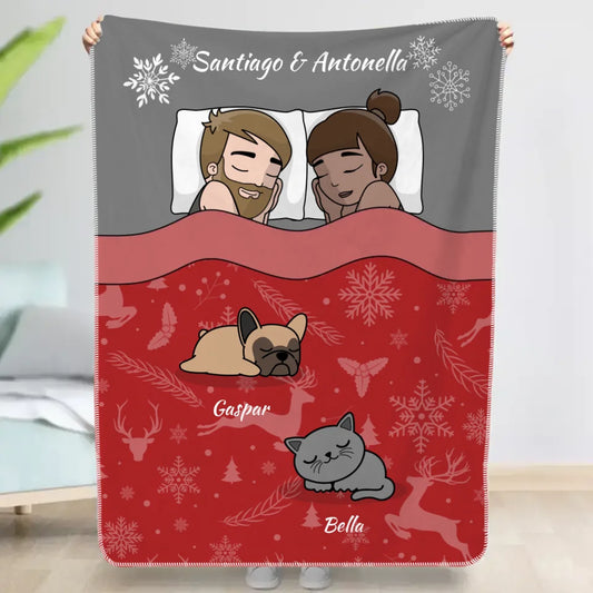 Hora de mimos navideños con los peluditos - Manta personalizada