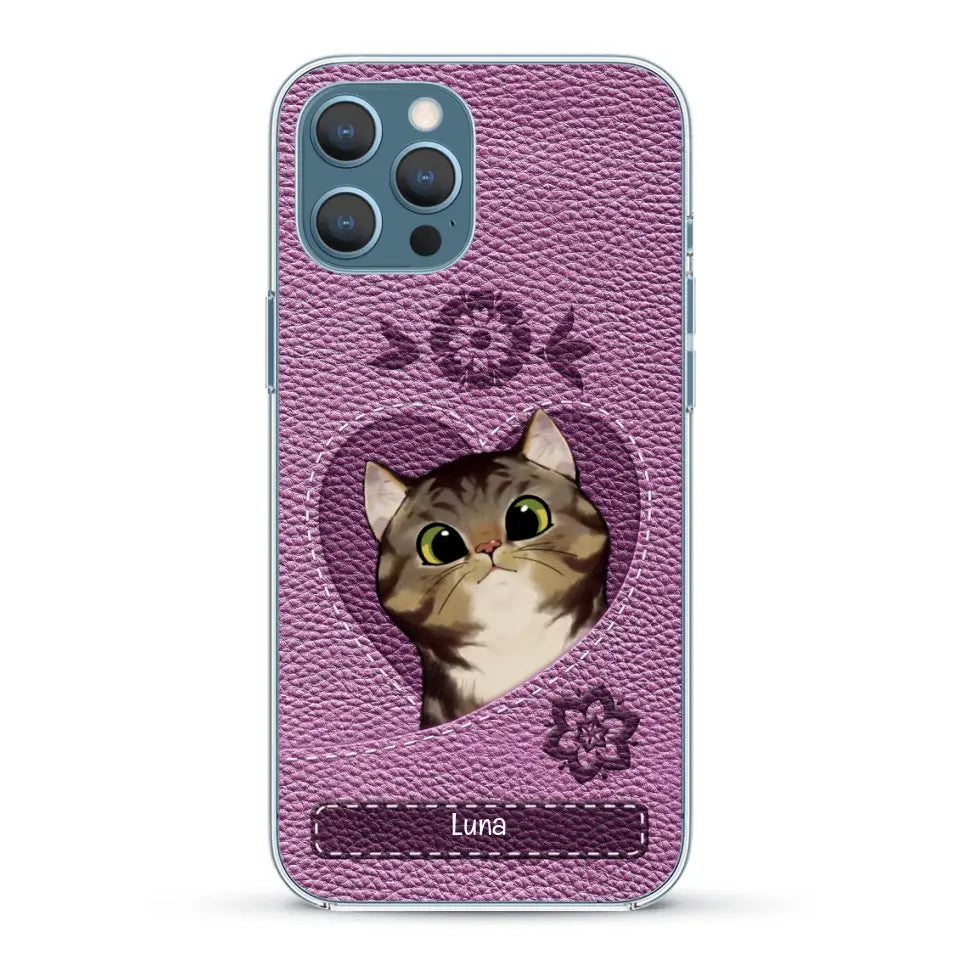 Corazón felino efecto cuero - Funda personalizada