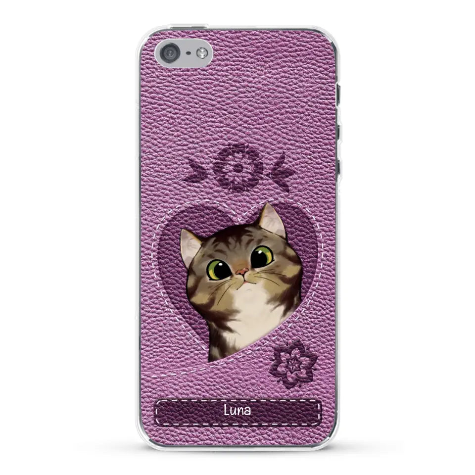 Corazón felino efecto cuero - Funda personalizada