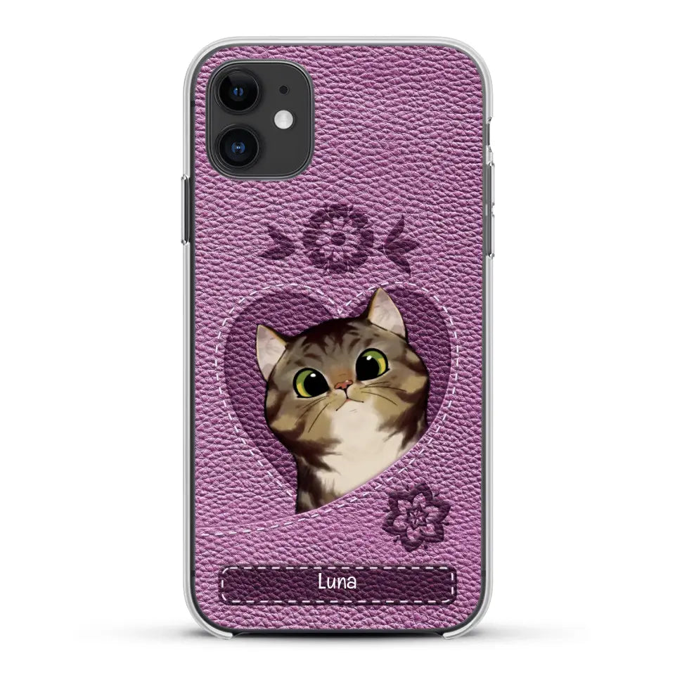 Corazón felino efecto cuero - Funda personalizada