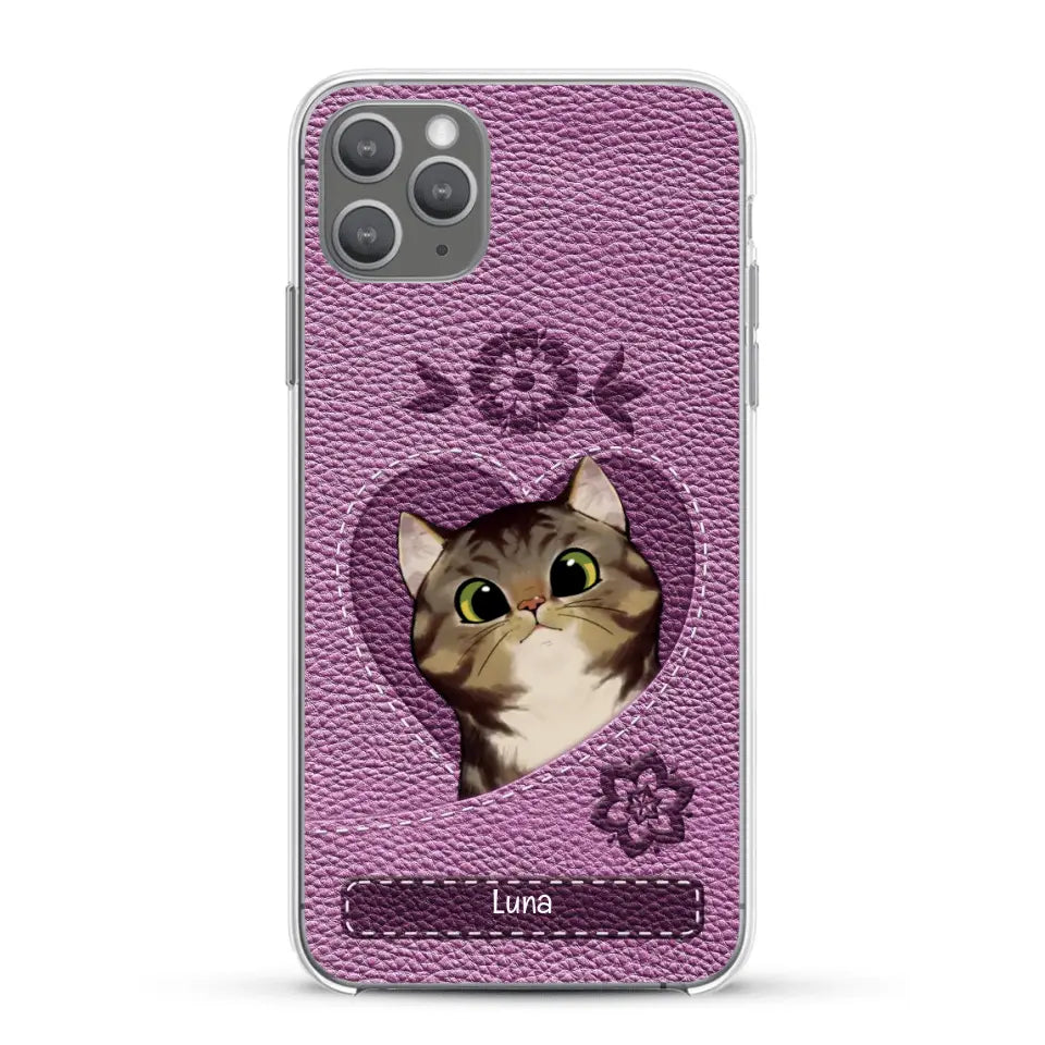 Corazón felino efecto cuero - Funda personalizada