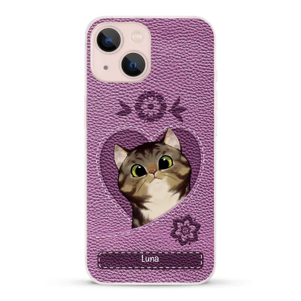 Corazón felino efecto cuero - Funda personalizada