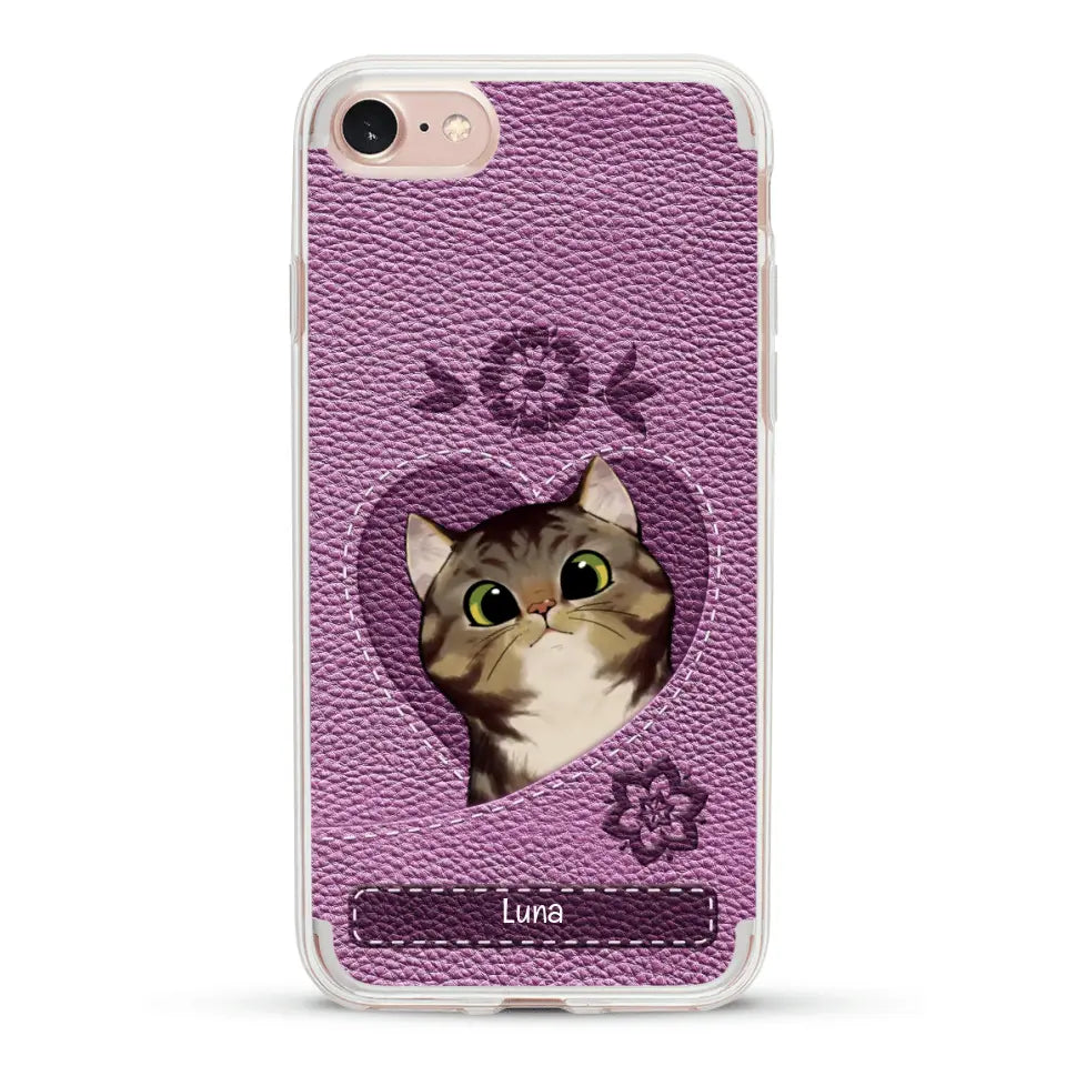 Corazón felino efecto cuero - Funda personalizada