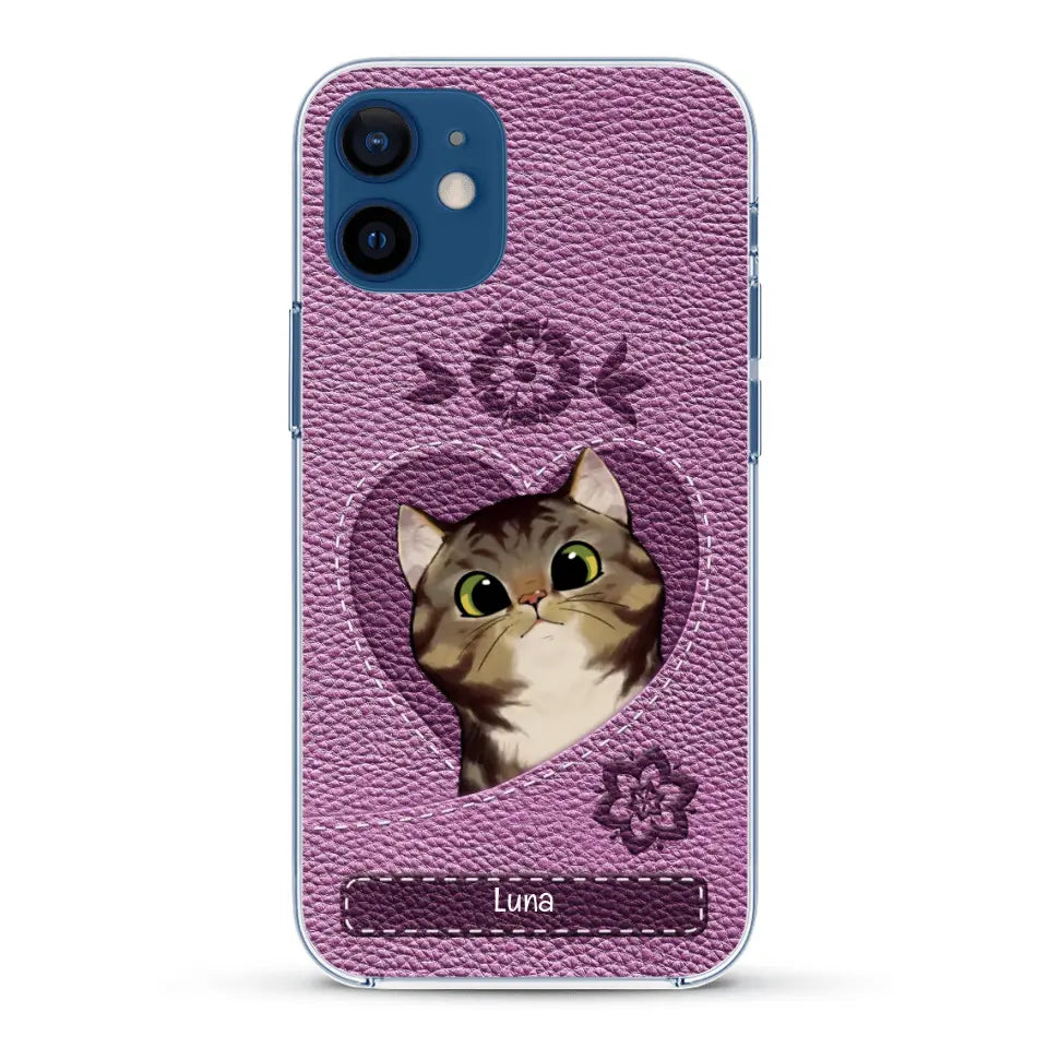Corazón felino efecto cuero - Funda personalizada
