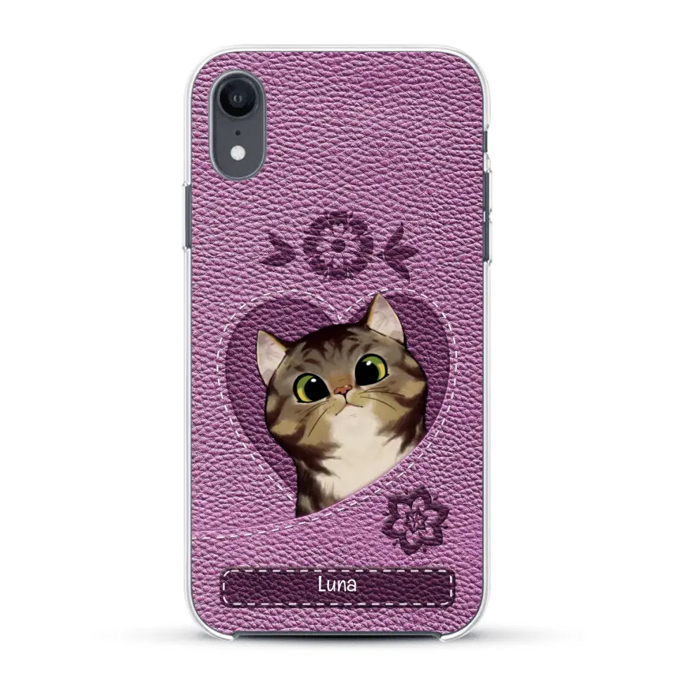 Corazón felino efecto cuero - Funda personalizada