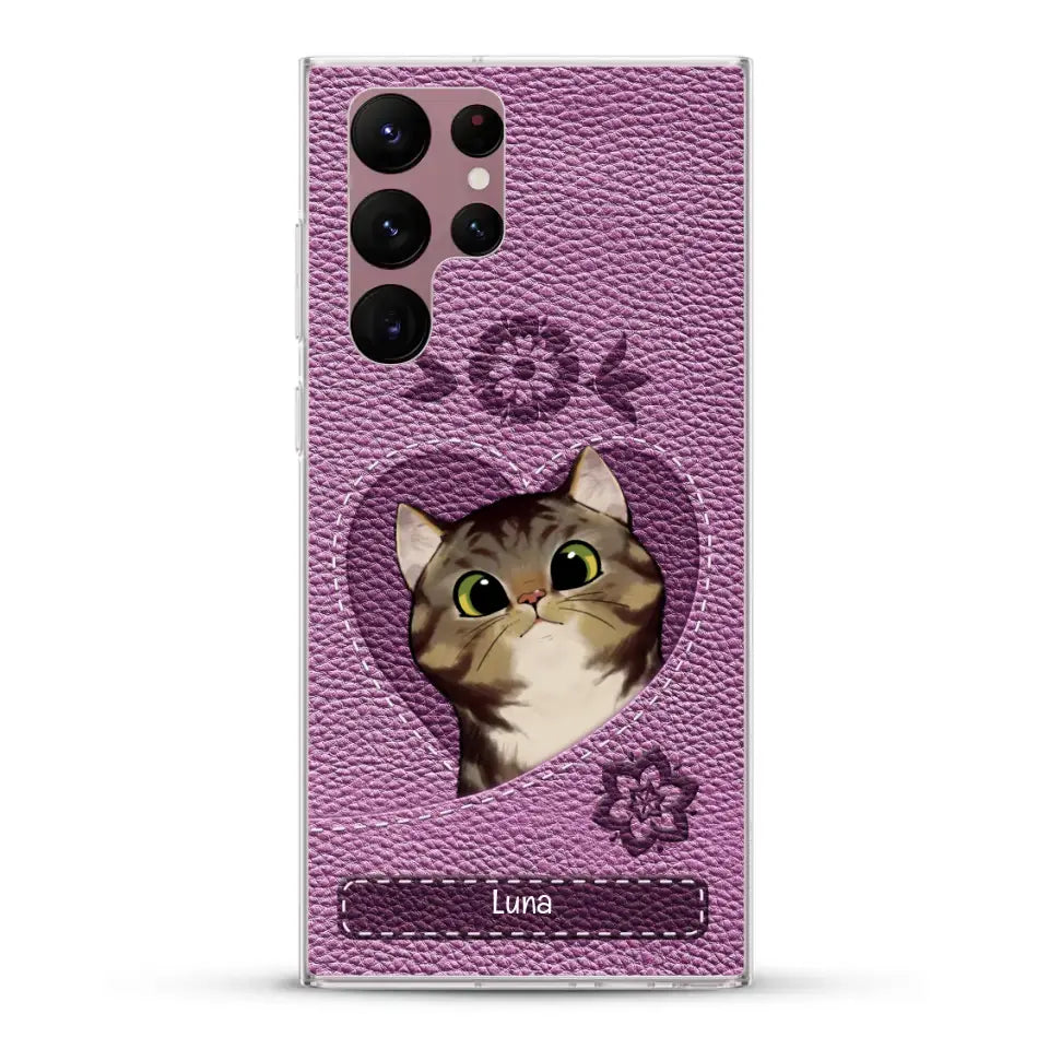Corazón felino efecto cuero - Funda personalizada