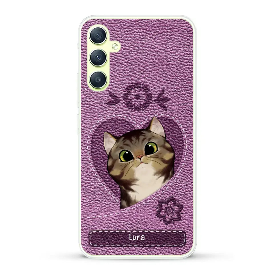 Corazón felino efecto cuero - Funda personalizada
