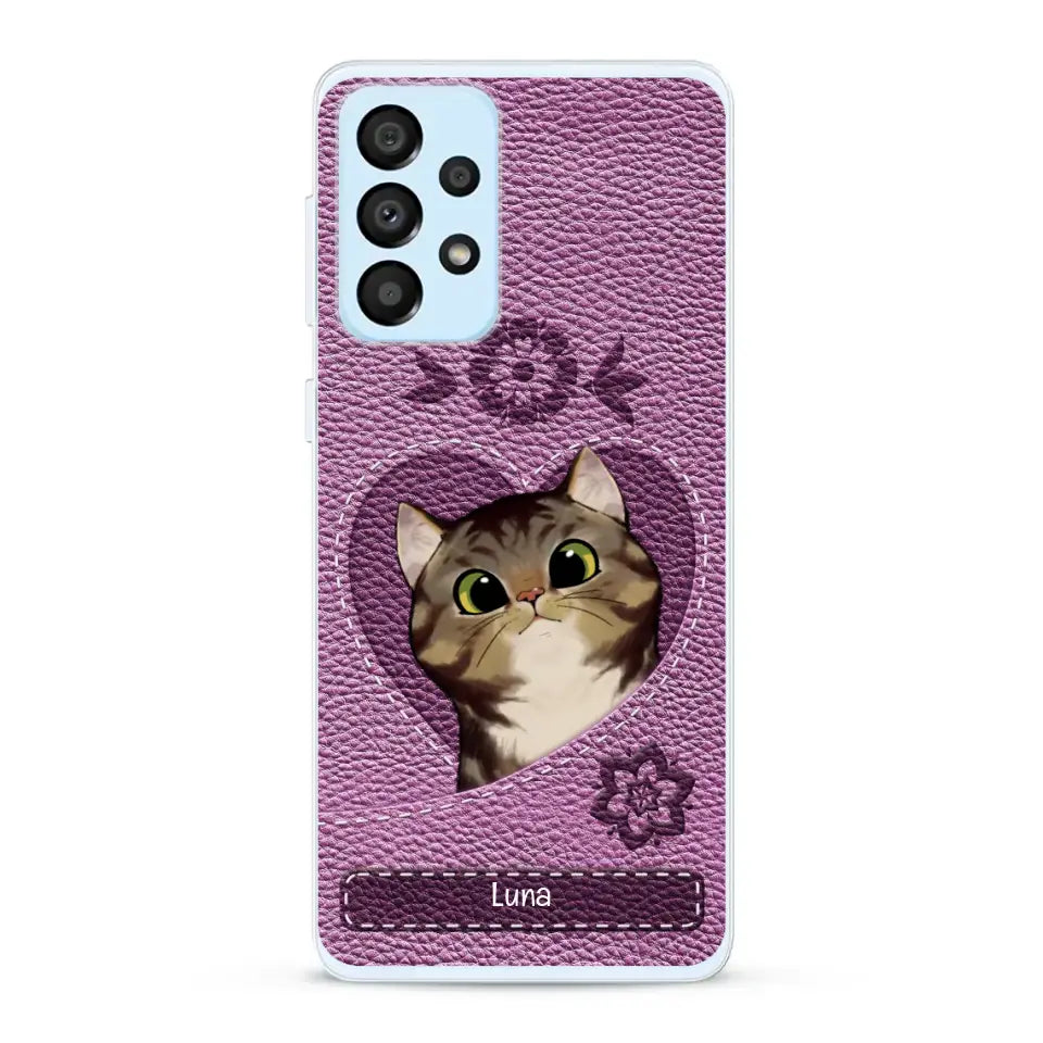 Corazón felino efecto cuero - Funda personalizada