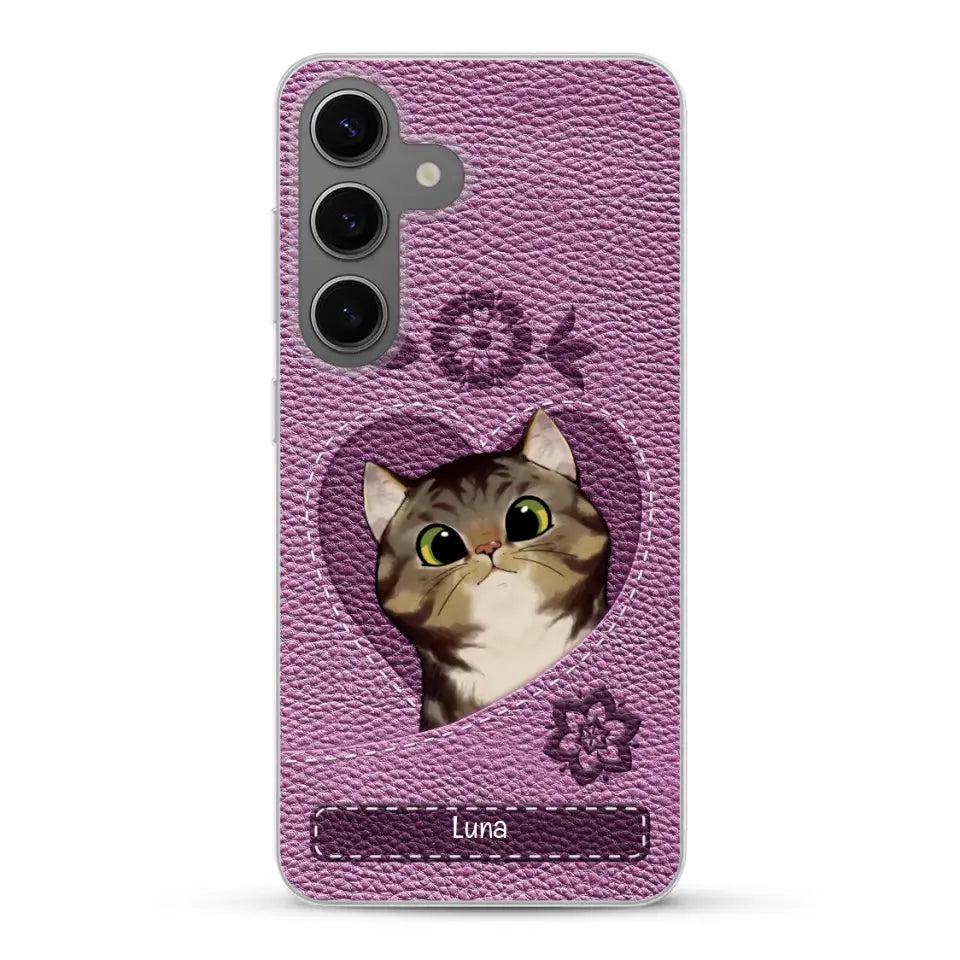Corazón felino efecto cuero - Funda personalizada