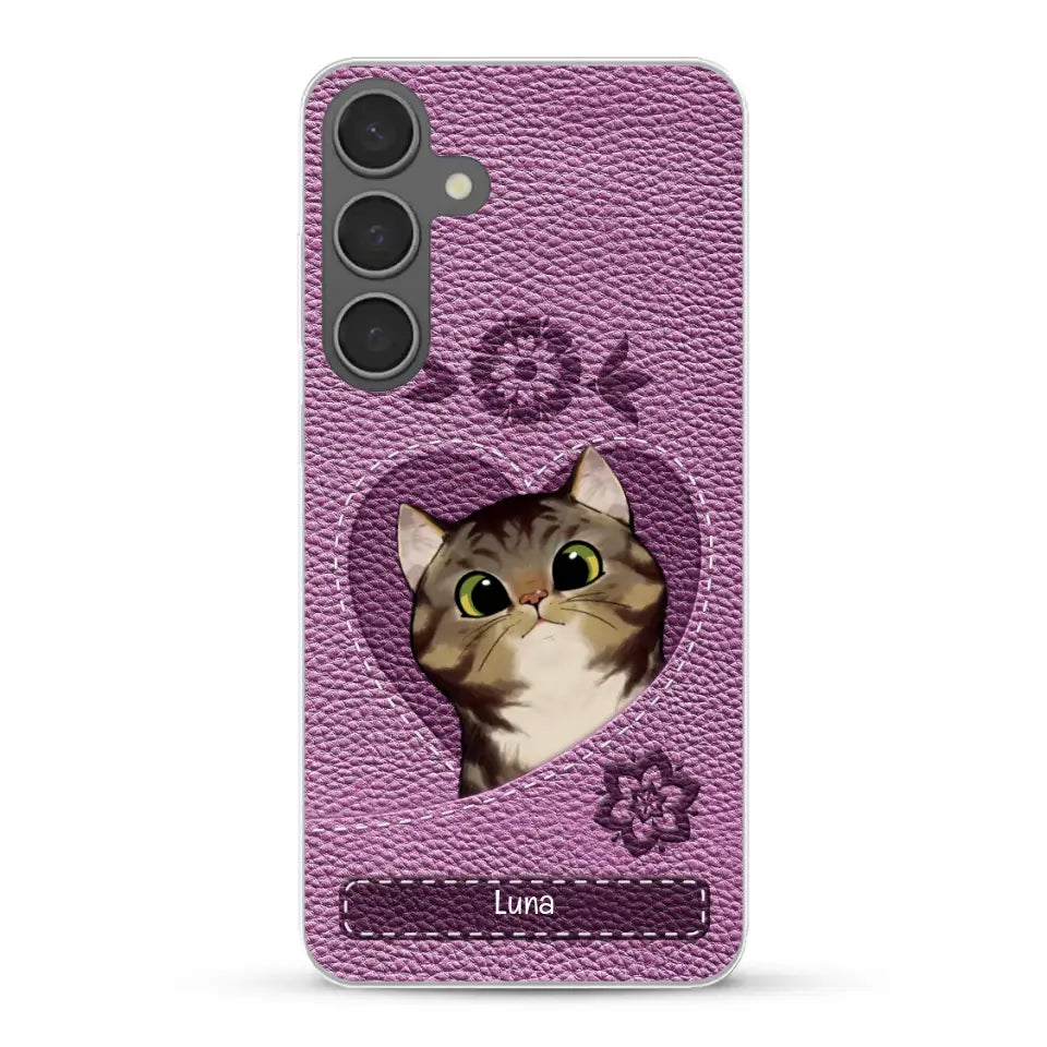 Corazón felino efecto cuero - Funda personalizada