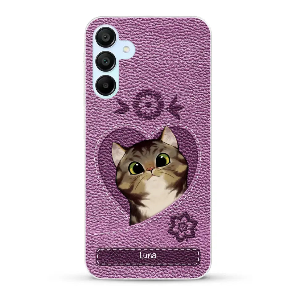Corazón felino efecto cuero - Funda personalizada
