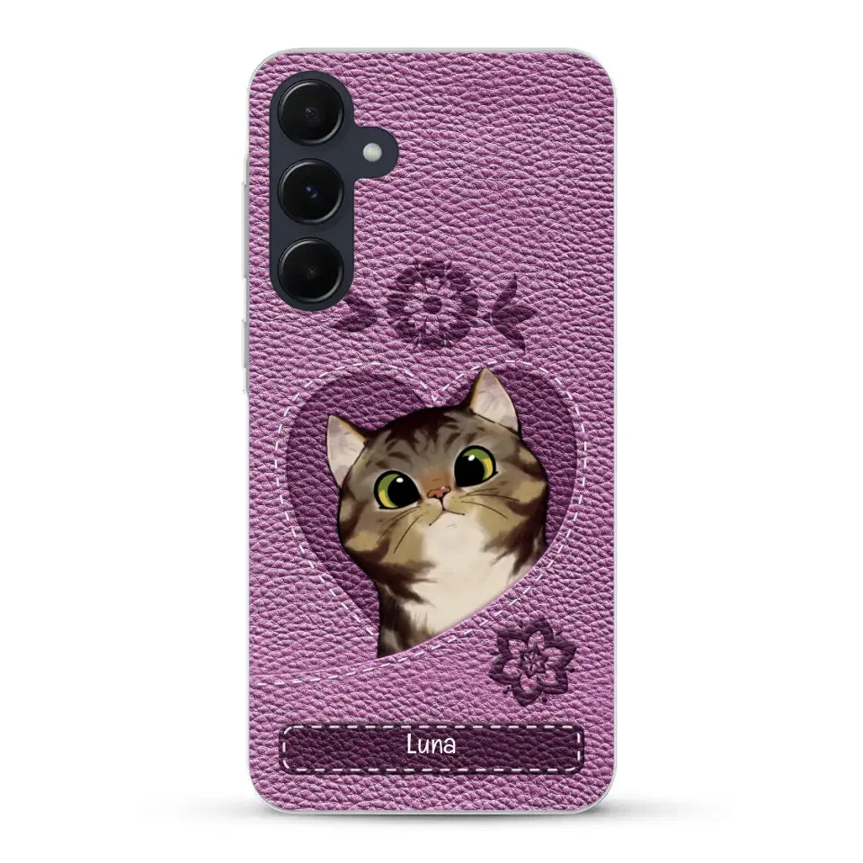 Corazón felino efecto cuero - Funda personalizada