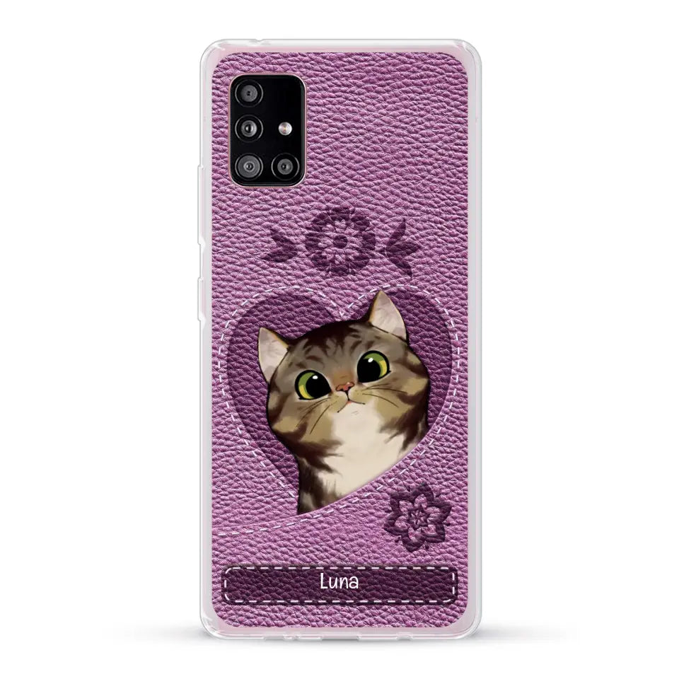 Corazón felino efecto cuero - Funda personalizada