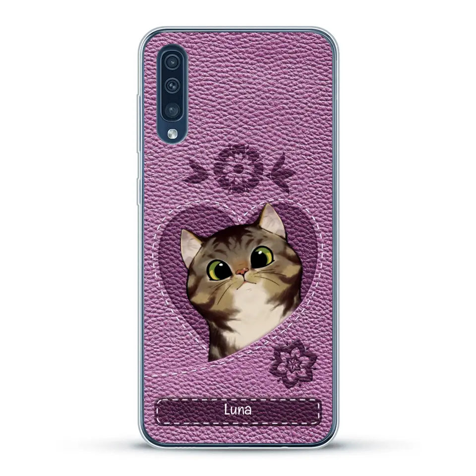 Corazón felino efecto cuero - Funda personalizada