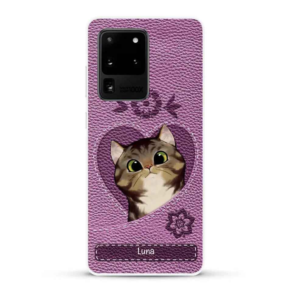 Corazón felino efecto cuero - Funda personalizada