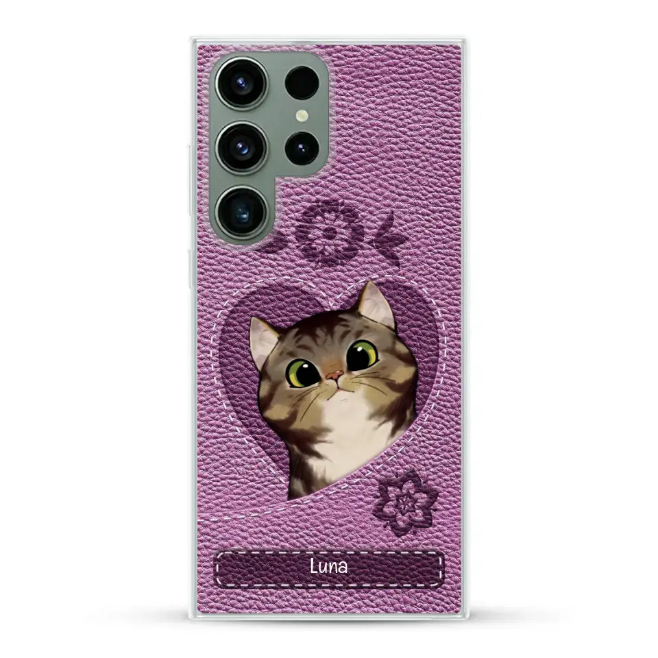 Corazón felino efecto cuero - Funda personalizada