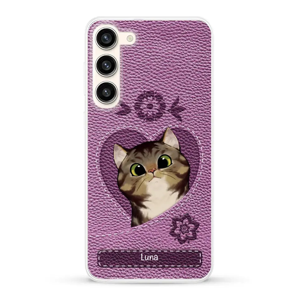 Corazón felino efecto cuero - Funda personalizada