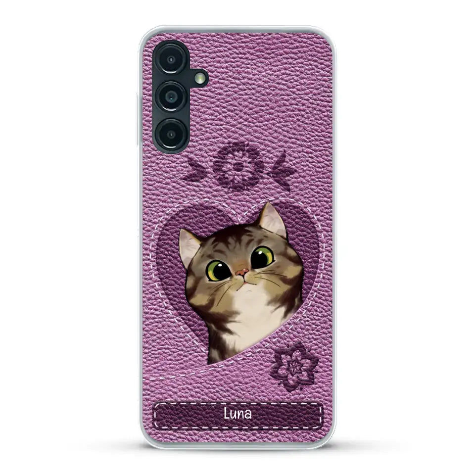 Corazón felino efecto cuero - Funda personalizada