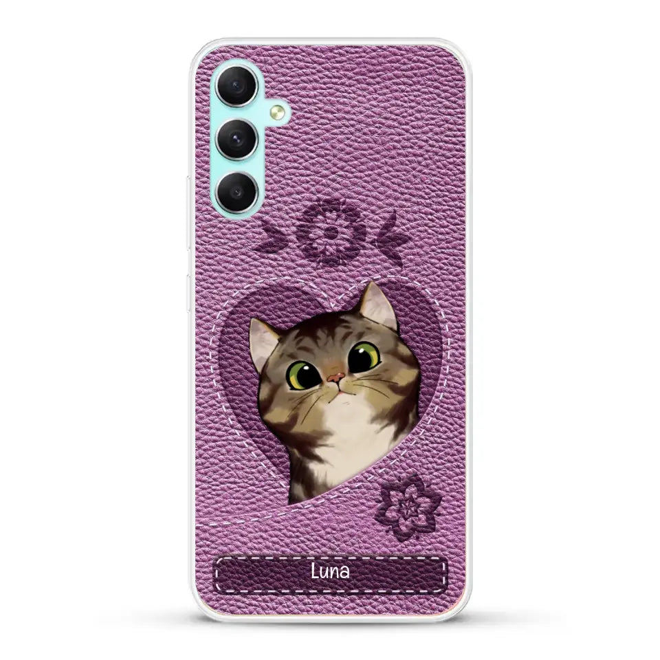 Corazón felino efecto cuero - Funda personalizada