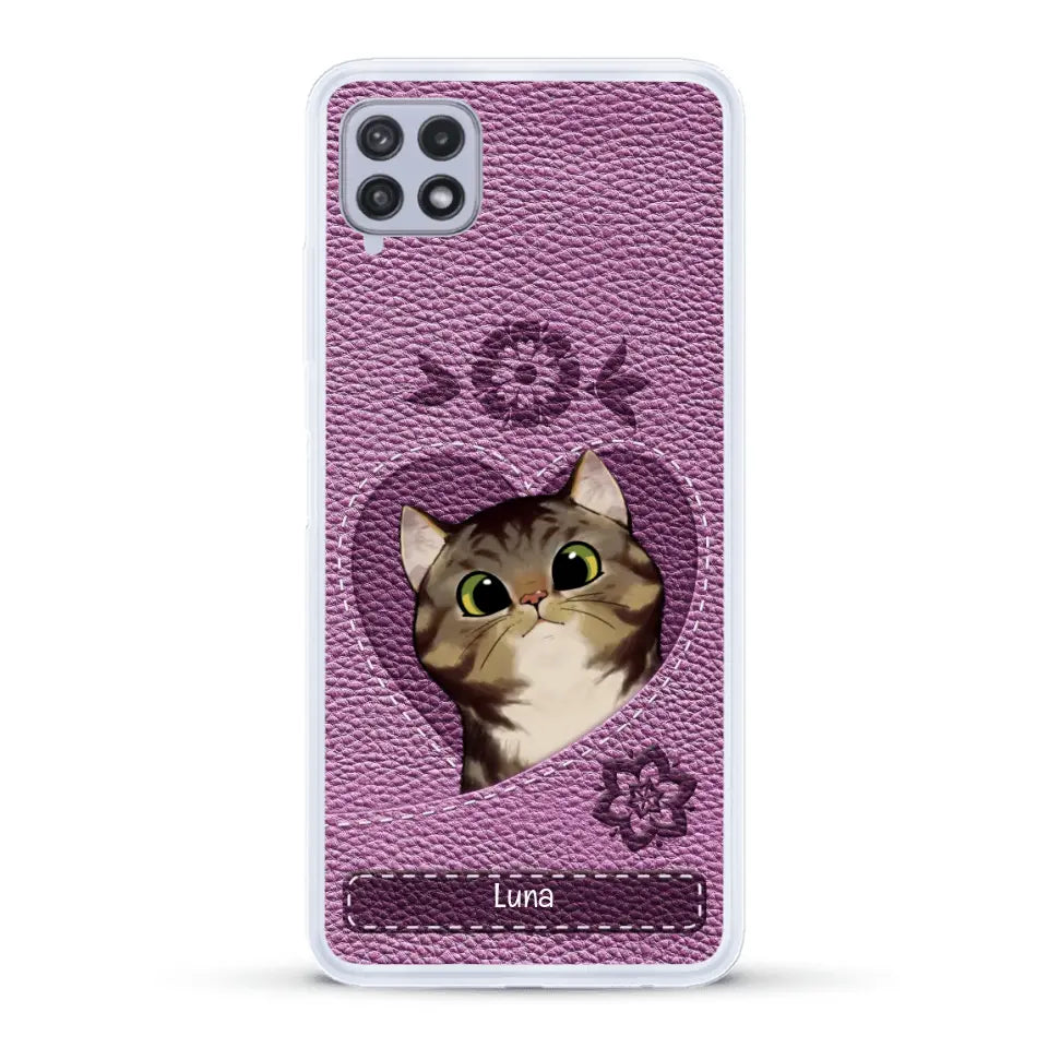 Corazón felino efecto cuero - Funda personalizada