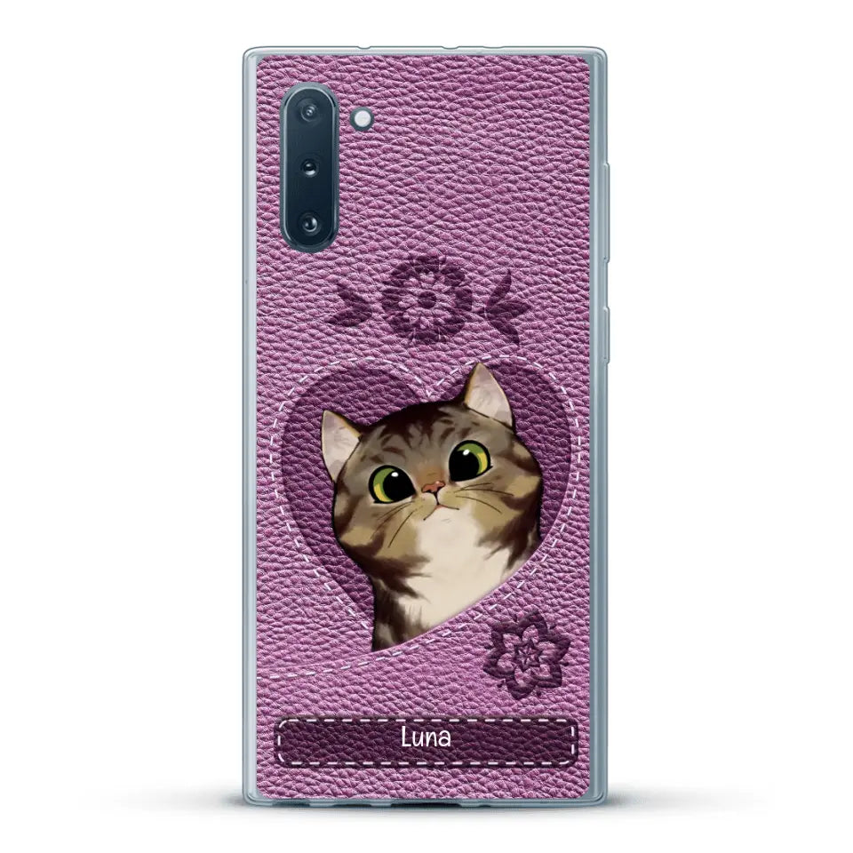Corazón felino efecto cuero - Funda personalizada