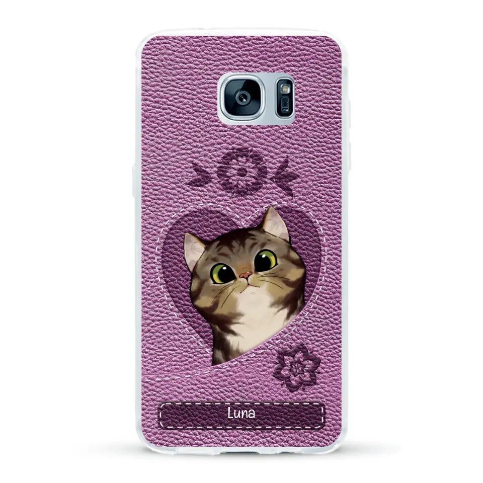 Corazón felino efecto cuero - Funda personalizada