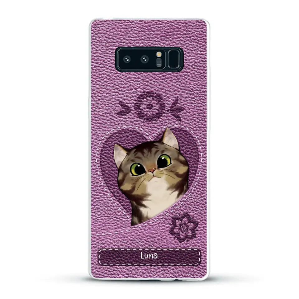 Corazón felino efecto cuero - Funda personalizada