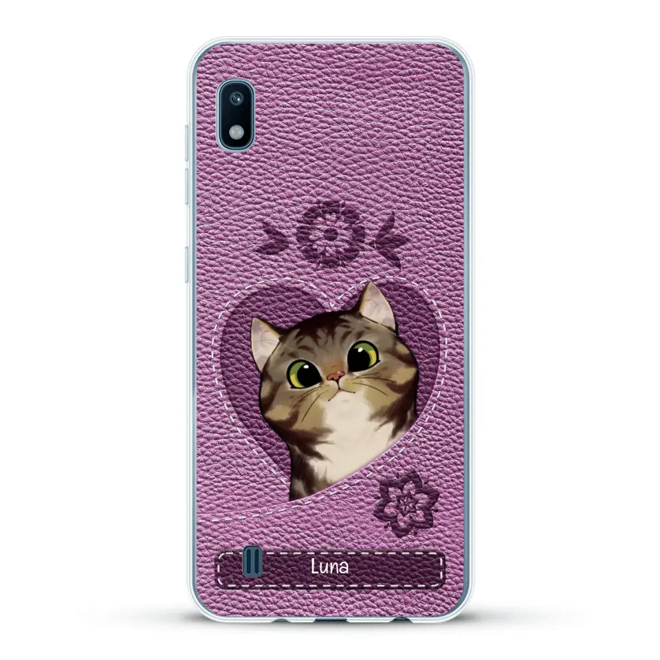 Corazón felino efecto cuero - Funda personalizada