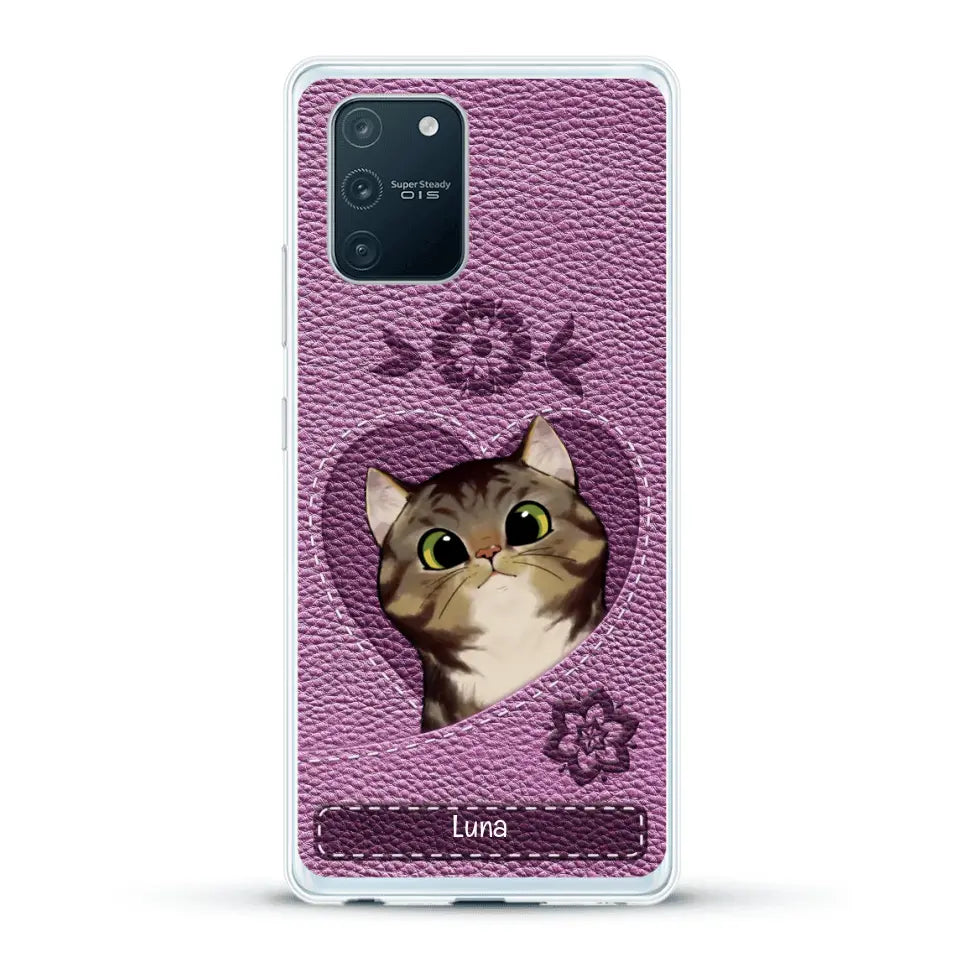 Corazón felino efecto cuero - Funda personalizada