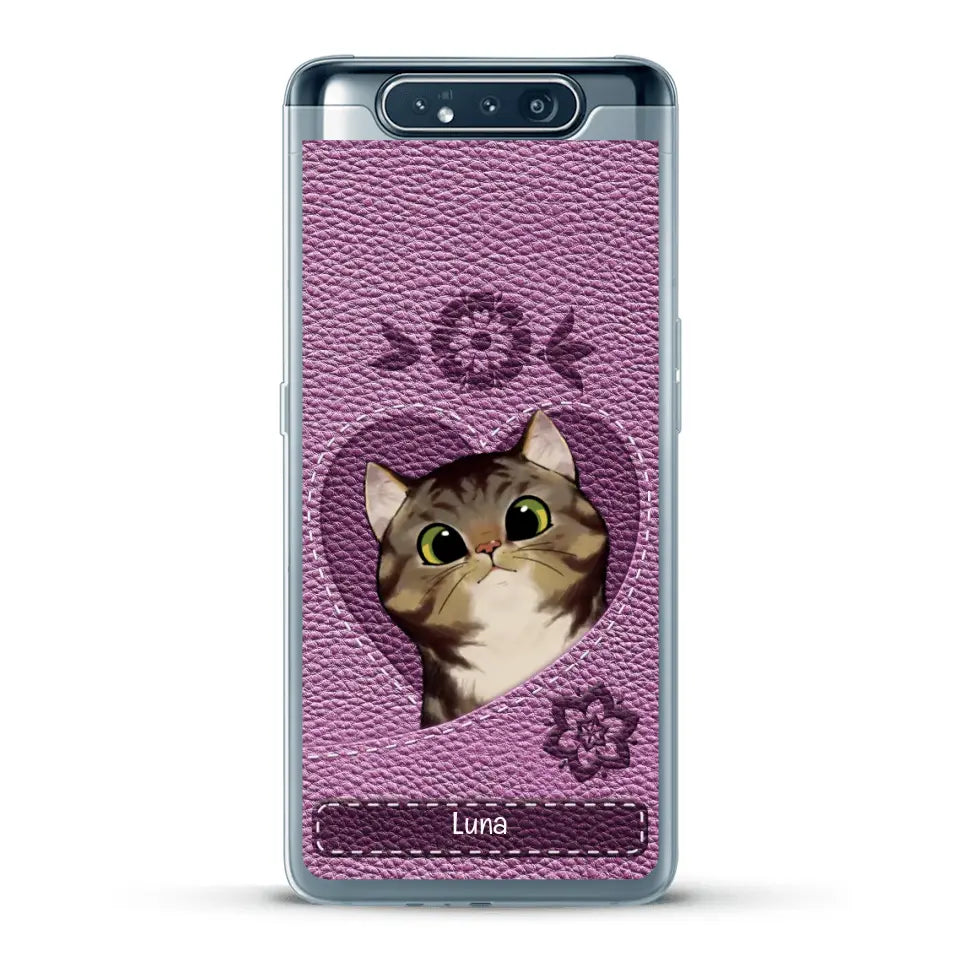 Corazón felino efecto cuero - Funda personalizada