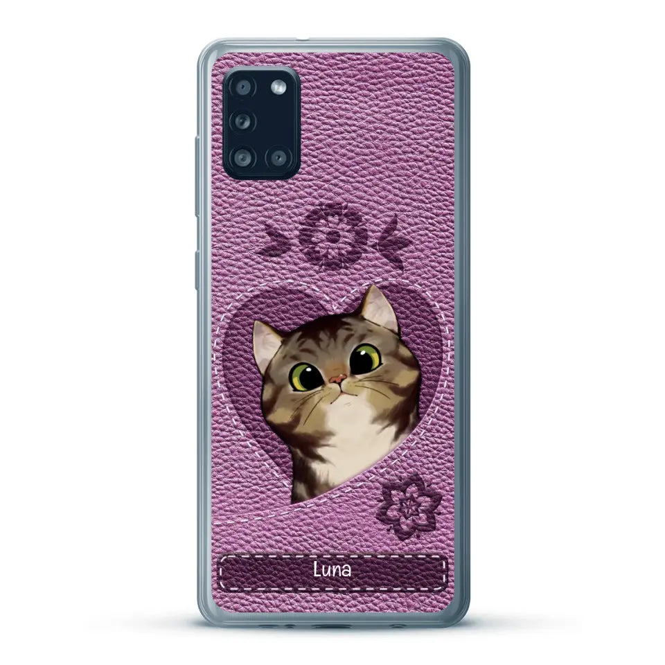 Corazón felino efecto cuero - Funda personalizada