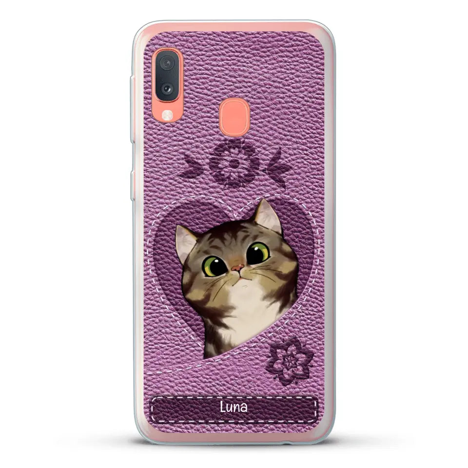 Corazón felino efecto cuero - Funda personalizada