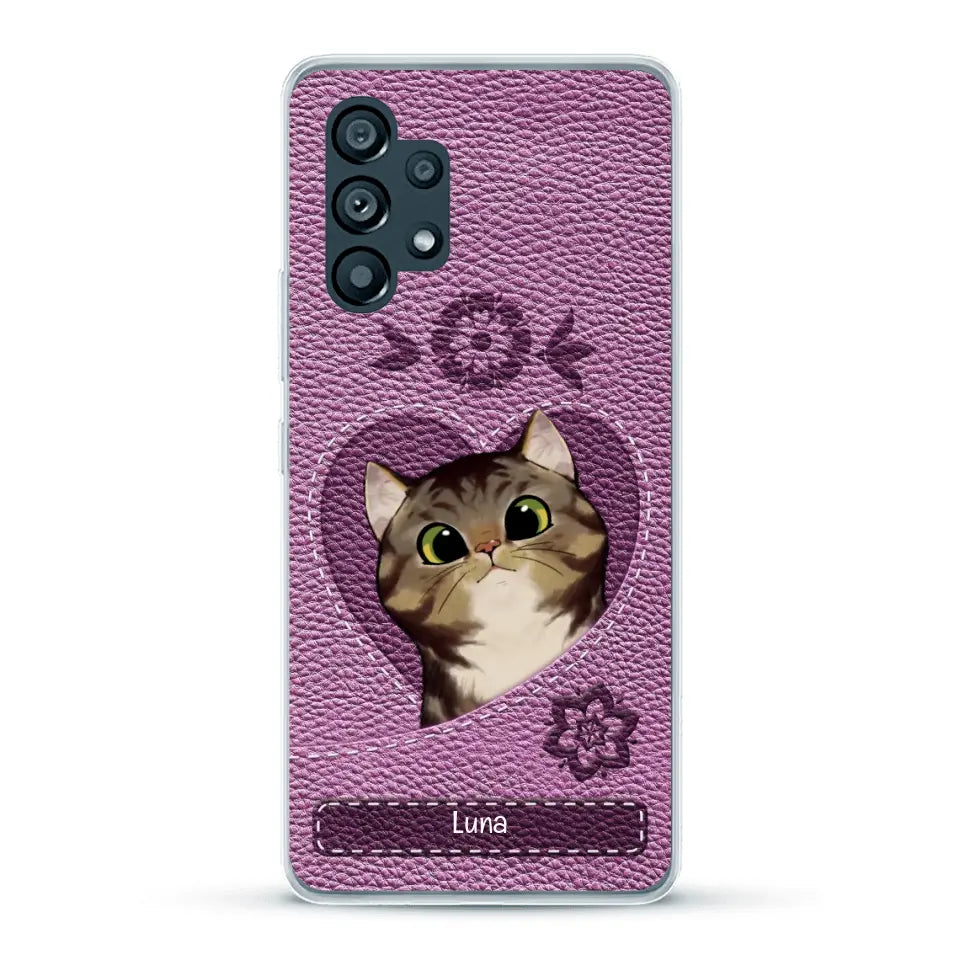 Corazón felino efecto cuero - Funda personalizada