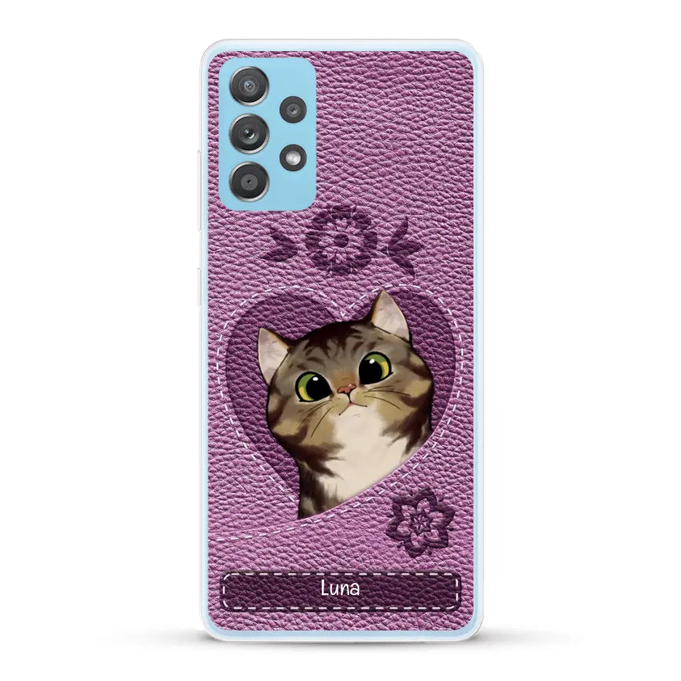 Corazón felino efecto cuero - Funda personalizada