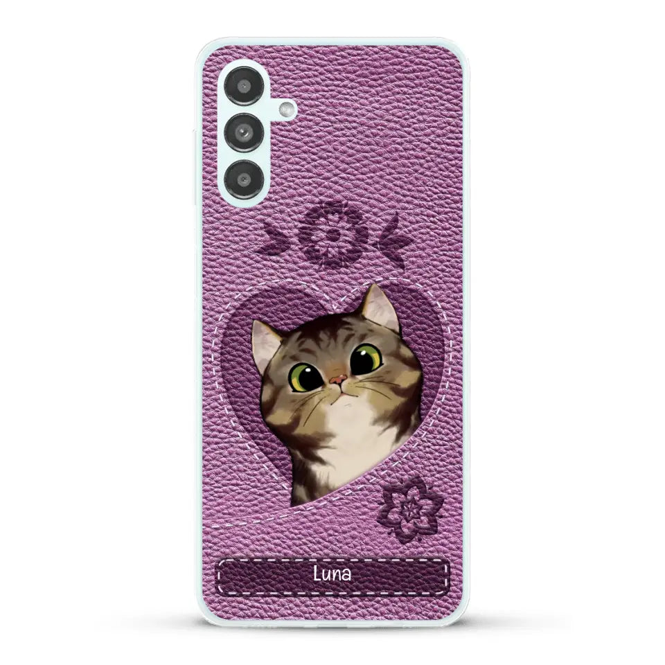 Corazón felino efecto cuero - Funda personalizada