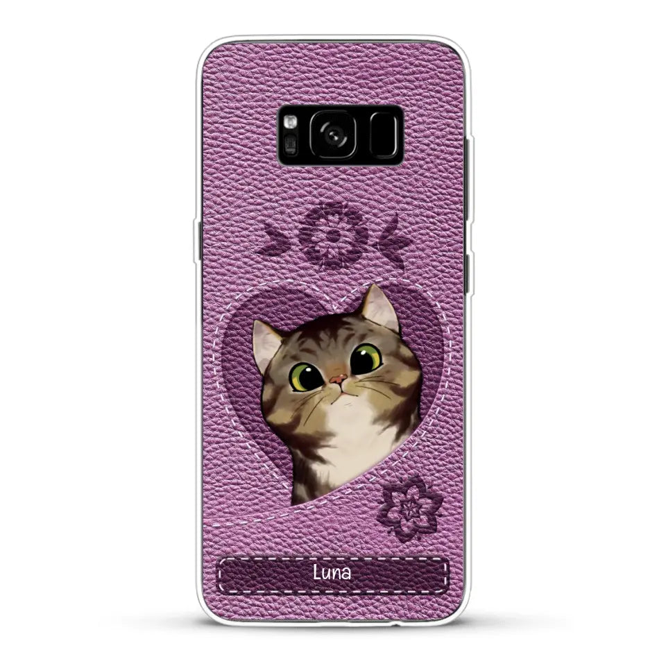Corazón felino efecto cuero - Funda personalizada