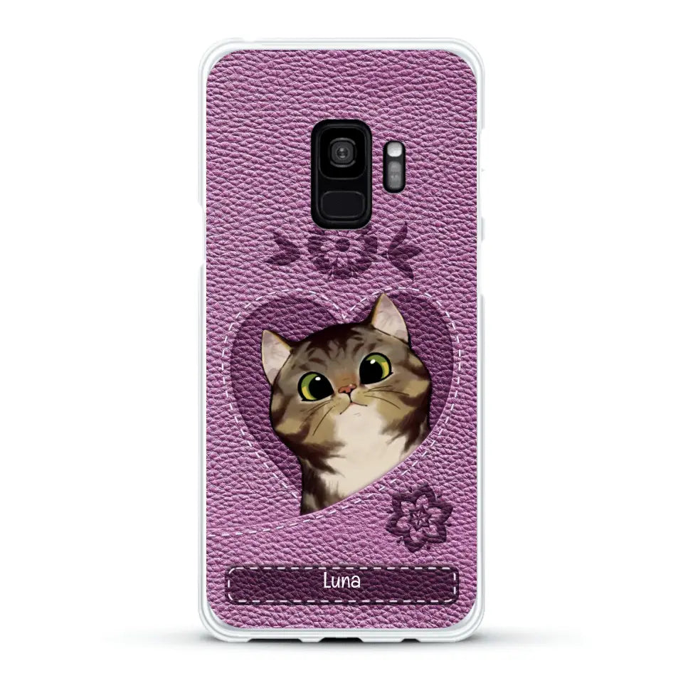 Corazón felino efecto cuero - Funda personalizada