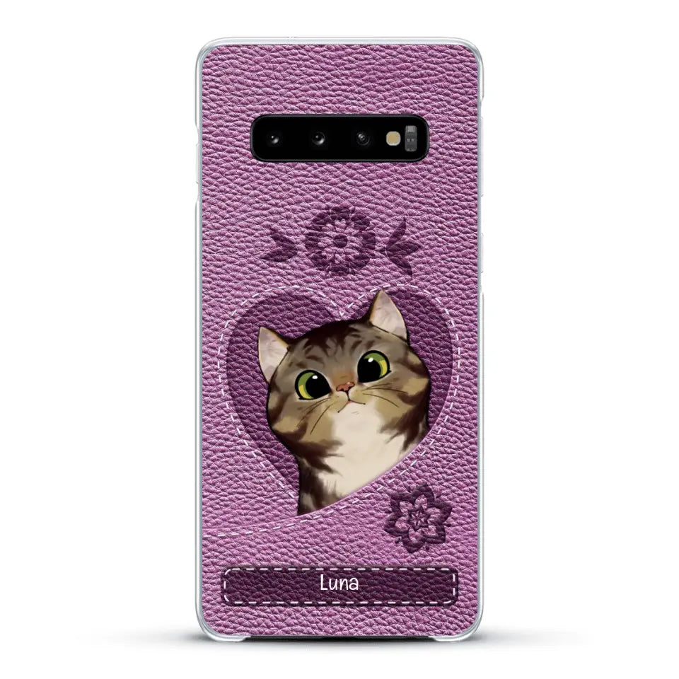 Corazón felino efecto cuero - Funda personalizada