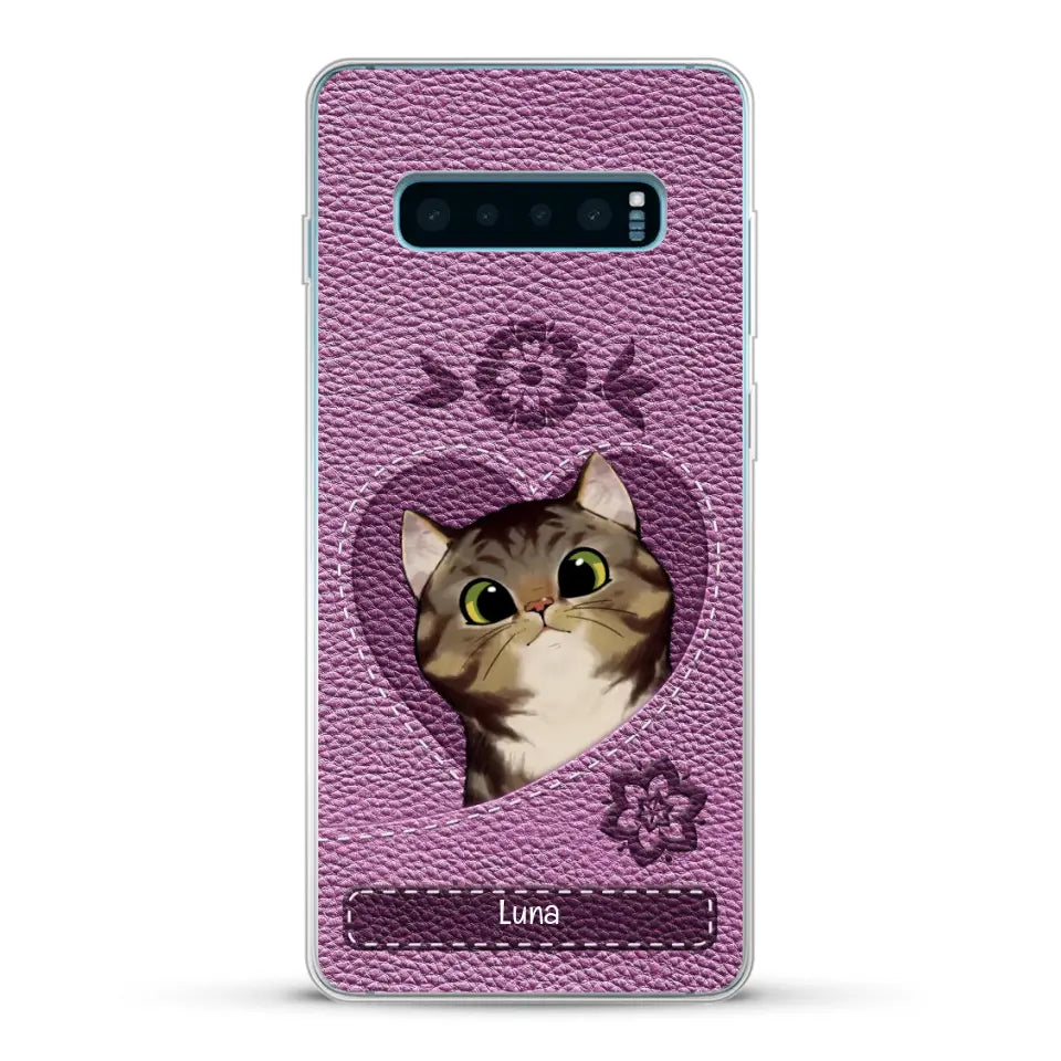 Corazón felino efecto cuero - Funda personalizada