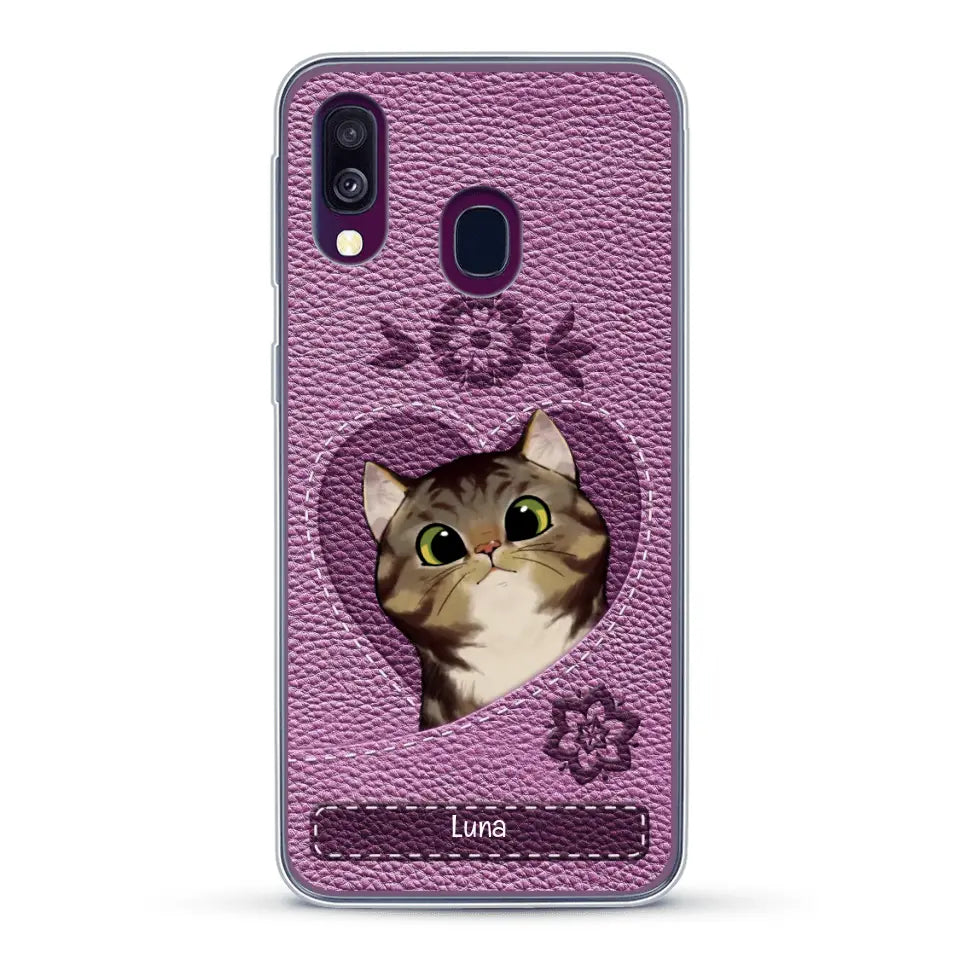 Corazón felino efecto cuero - Funda personalizada