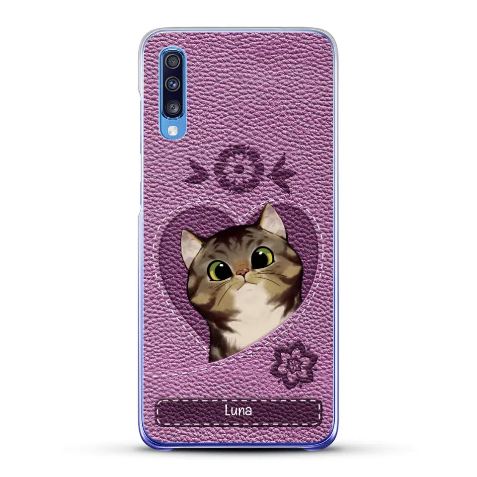 Corazón felino efecto cuero - Funda personalizada