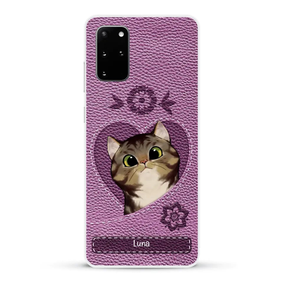 Corazón felino efecto cuero - Funda personalizada