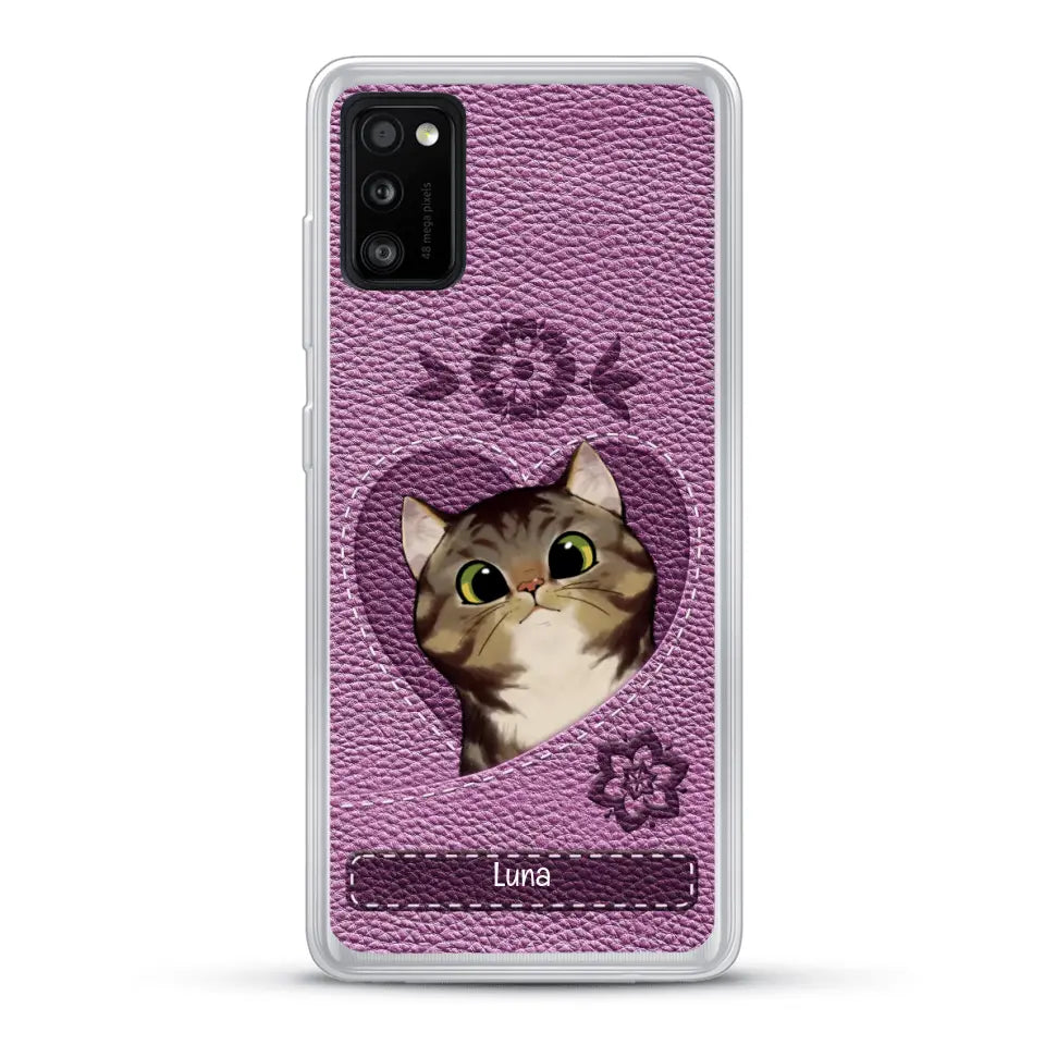 Corazón felino efecto cuero - Funda personalizada