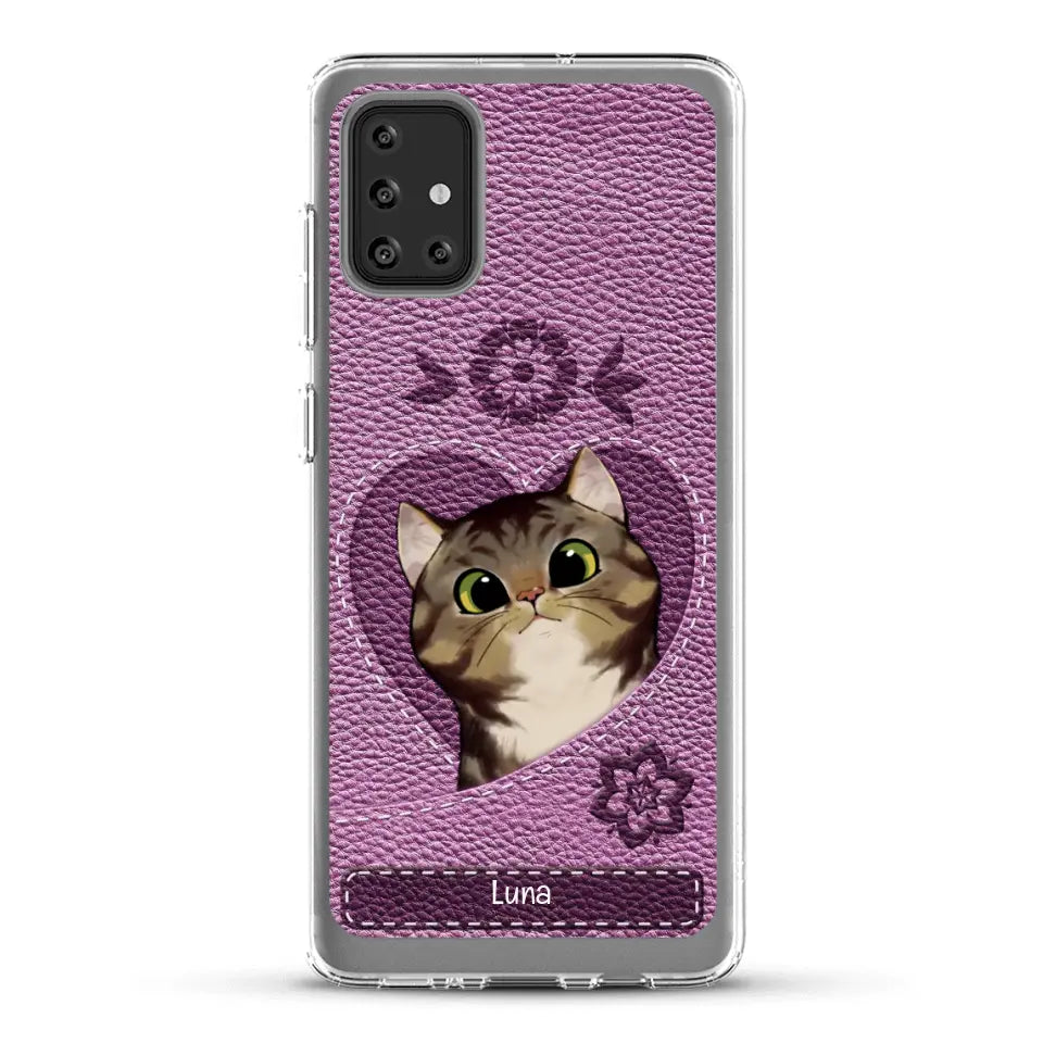 Corazón felino efecto cuero - Funda personalizada