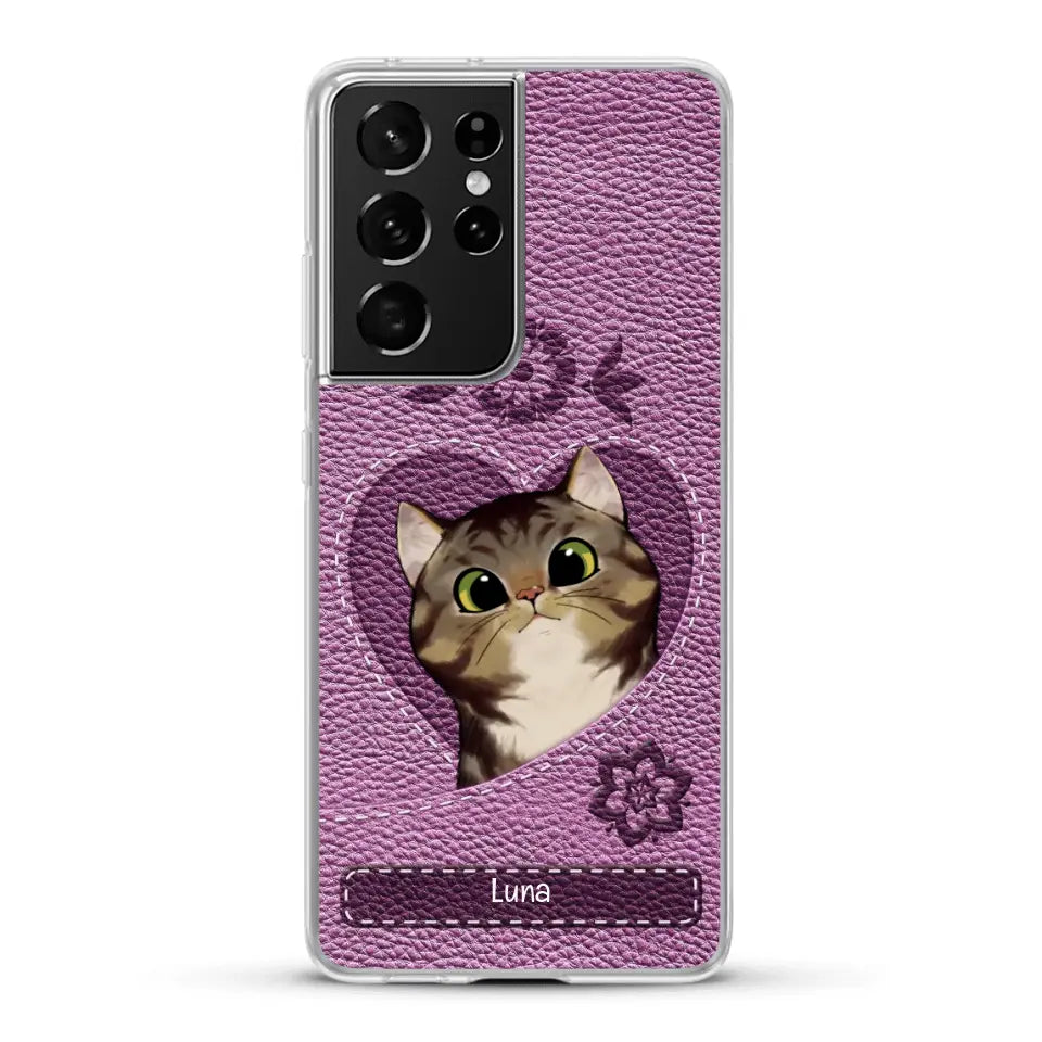 Corazón felino efecto cuero - Funda personalizada