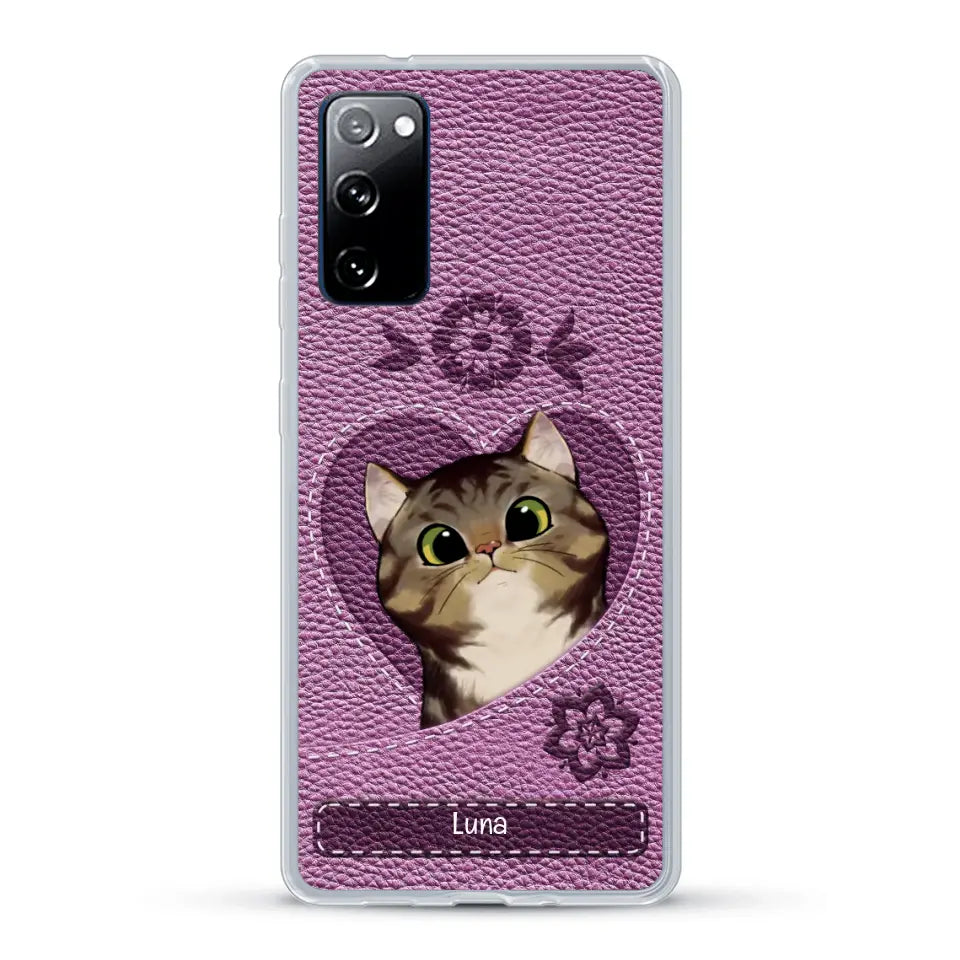 Corazón felino efecto cuero - Funda personalizada