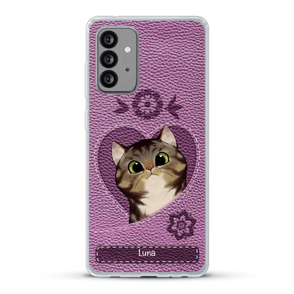 Corazón felino efecto cuero - Funda personalizada