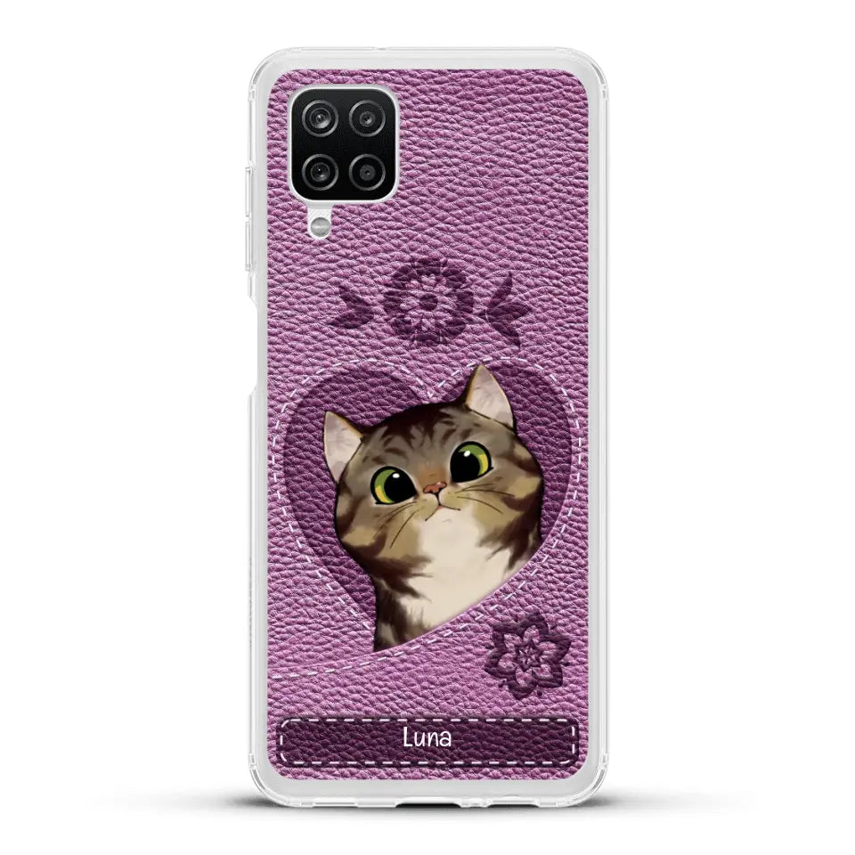 Corazón felino efecto cuero - Funda personalizada