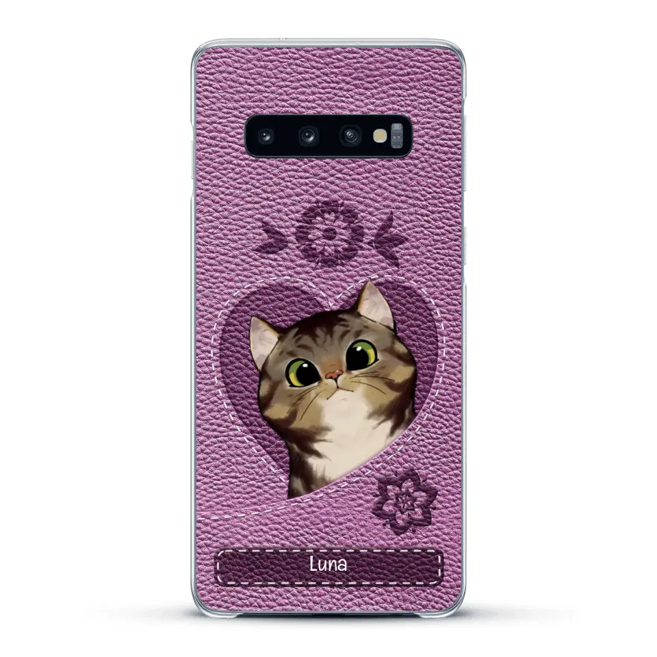 Corazón felino efecto cuero - Funda personalizada