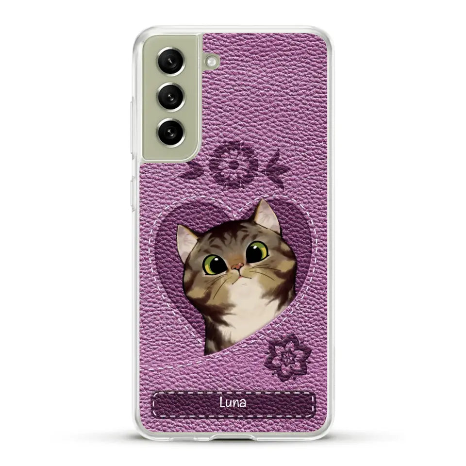 Corazón felino efecto cuero - Funda personalizada